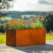 Corten steel planter on patio